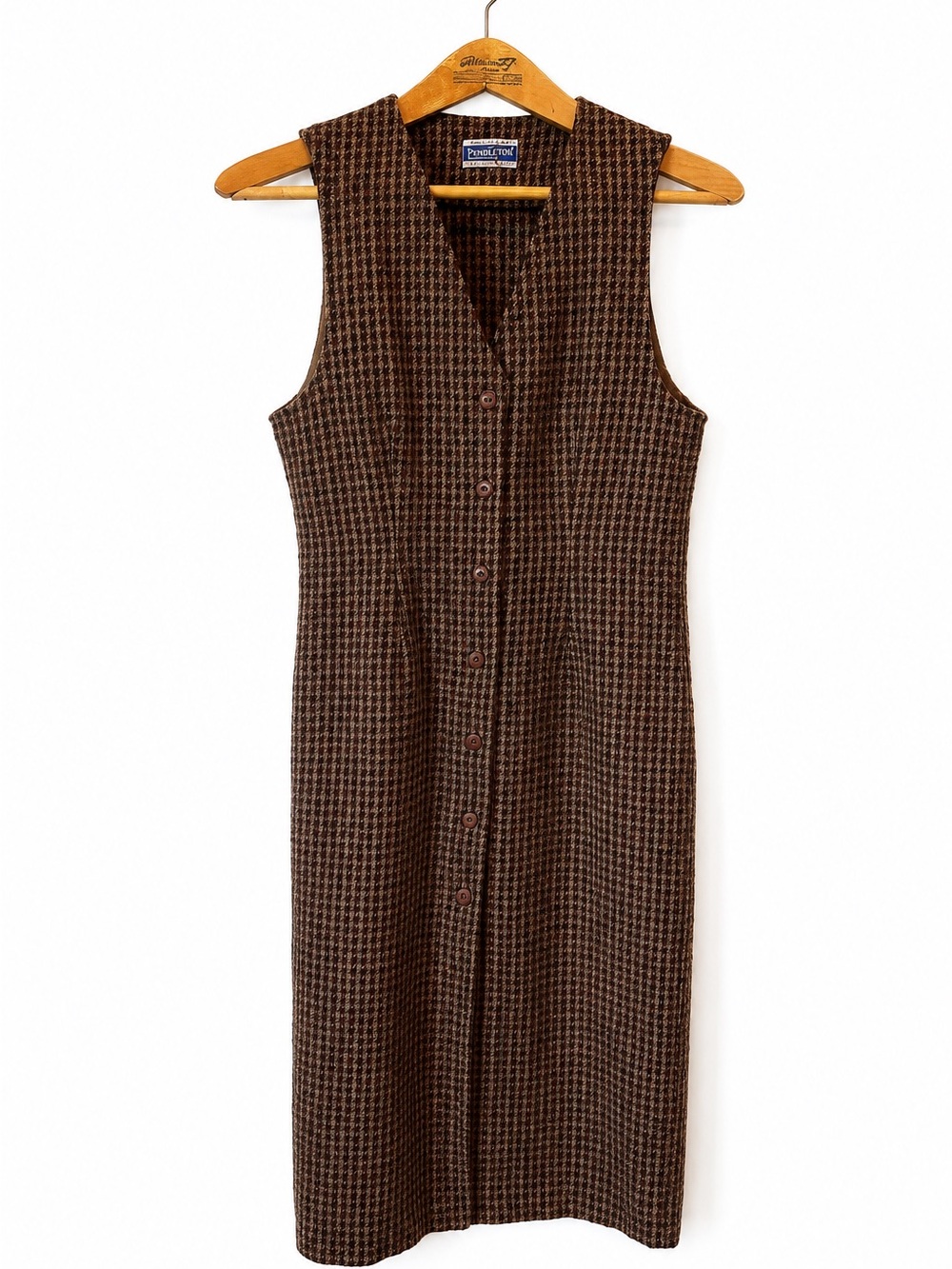 Pendleton Vintage Houndstooth Button-Front Wool Midi Dress Women's 8